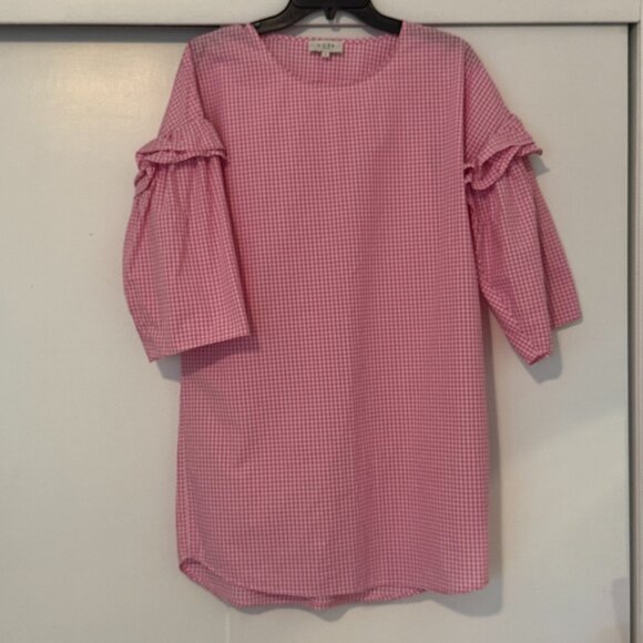 NORR Pink Plaid Cotton Pullover Mini Dress - Picture 1 of 6